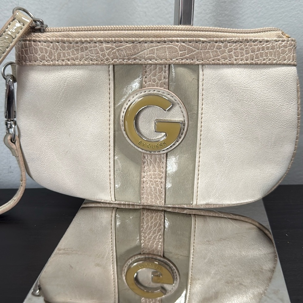 Guess Cream and Tan Wristlet
